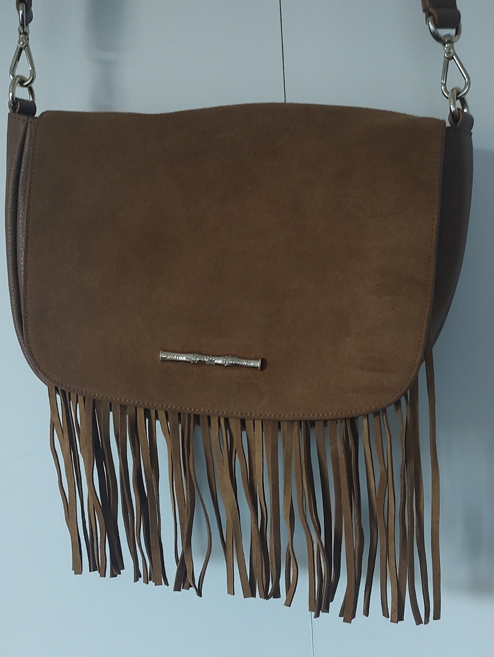 Elaine Turner Brown Suede Fringe Crossbody Bag